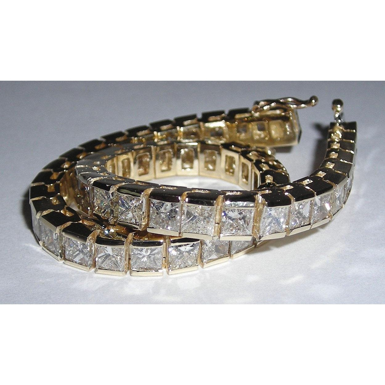 Bracciale Tennis In Oro 12.50 Carati Con Vero Diamanti Princess