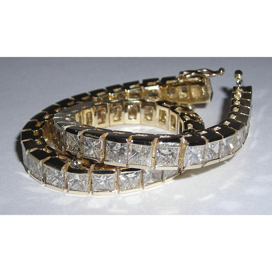 Bracciale Tennis In Oro 12.50 Carati Con Vero Diamanti Princess