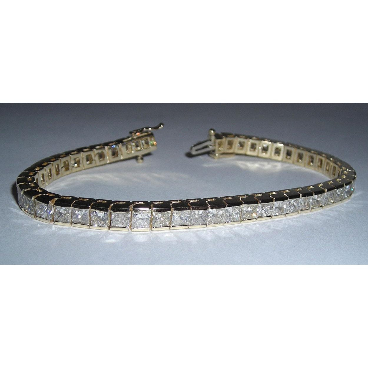 Bracciale Tennis In Oro 12.50 Carati Con Vero Diamanti Princess