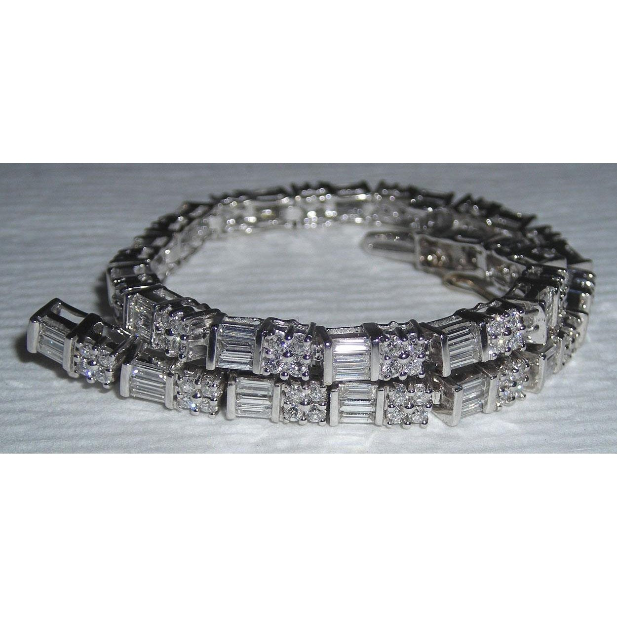 Bracciale Tennis In Oro Bianco 10 Carati Con Vero Diamanti Baguette