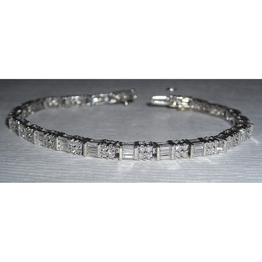 Bracciale Tennis In Oro Bianco 10 Carati Con Vero Diamanti Baguette