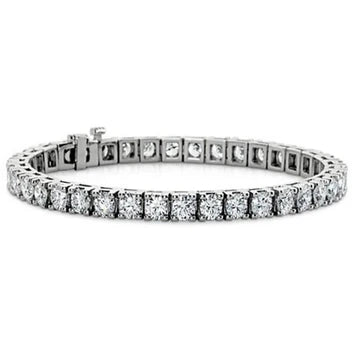 Bracciale Tennis In Oro Bianco 10 Carati Con Vero Diamanti Taglio Brillante Rotondo 14K