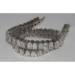 Bracciale Tennis In Oro Bianco 14K . Con Genuino Diamanti Taglio Smeraldo 22.50 Carati