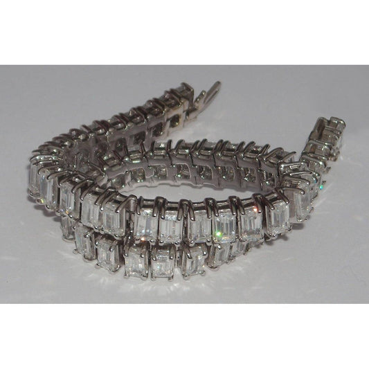 Bracciale Tennis In Oro Bianco 14K . Con Genuino Diamanti Taglio Smeraldo 22.50 Carati