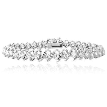 Bracciale Tennis In Oro Bianco 14K 3.80 Carati Con Vero Diamanti Tondi Link S