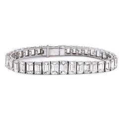 Bracciale Tennis In Oro Bianco Con Genuino Diamanti Taglio Smeraldo 14 Ct