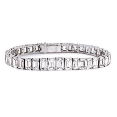 Bracciale Tennis In Oro Bianco Con Genuino Diamanti Taglio Smeraldo 14 Ct