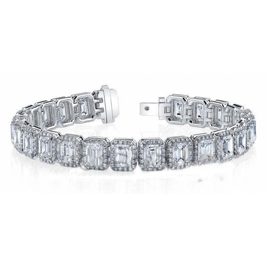 Bracciale Tennis In Oro Bianco Con Genuino Diamanti Tondi E Smeraldo 9 Carati