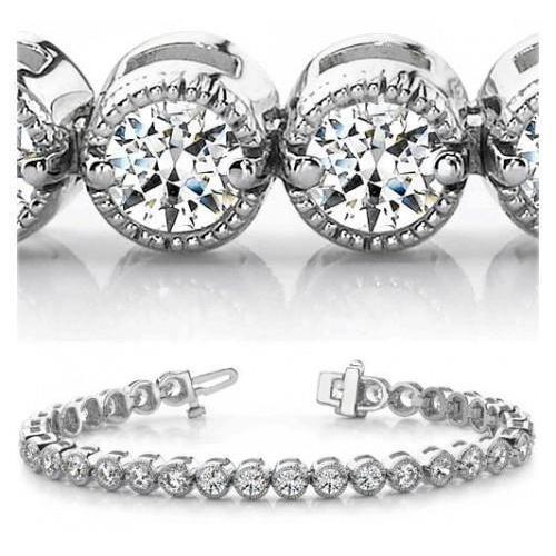 Bracciale Tennis In Oro Bianco Con Vero Diamanti A Grana Fine 10.50 Ct