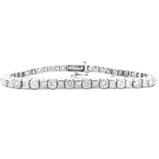 Bracciale Tennis In Oro Bianco Con Vero Diamanti Rotondi E Principessa Da 7.5 Ct