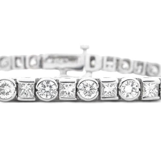 Bracciale Tennis In Oro Bianco Con Vero Diamanti Rotondi E Principessa Da 7.5 Ct