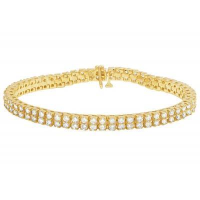 Bracciale Tennis In Oro Giallo 14K . Con Doppia Fila Di Vero Diamanti Da 6.70 Carati
