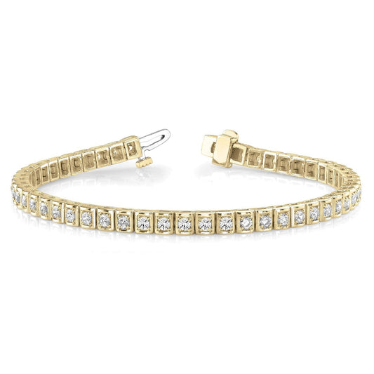 Bracciale Tennis In Oro Giallo 14K . Con Naturale Diamanti Rotondi Da 3.50 Carati