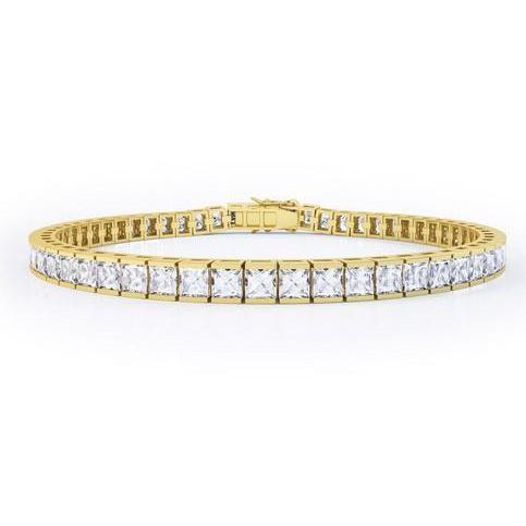 Bracciale Tennis In Oro Giallo 14K . Con Vero Diamanti Taglio Princess Da 8.80 Carati