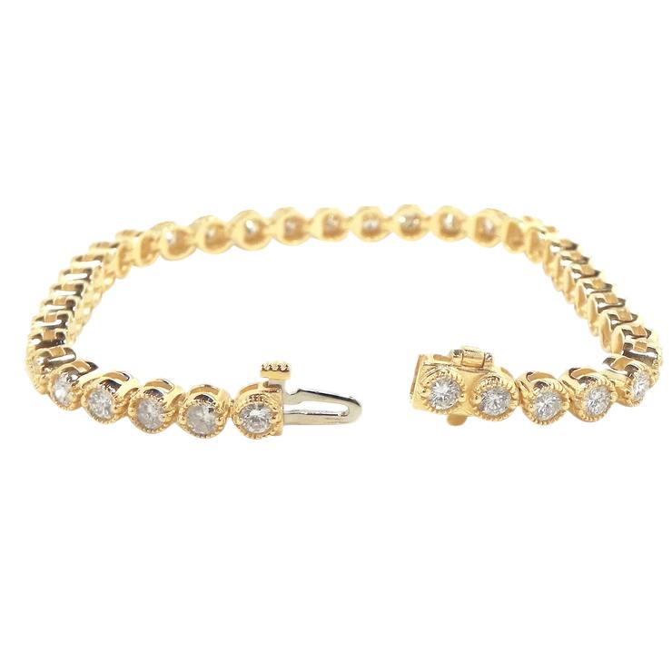 Bracciale Tennis In Oro Giallo 14K Con Vero Diamanti Taglio Rotondo 7,40 Ct