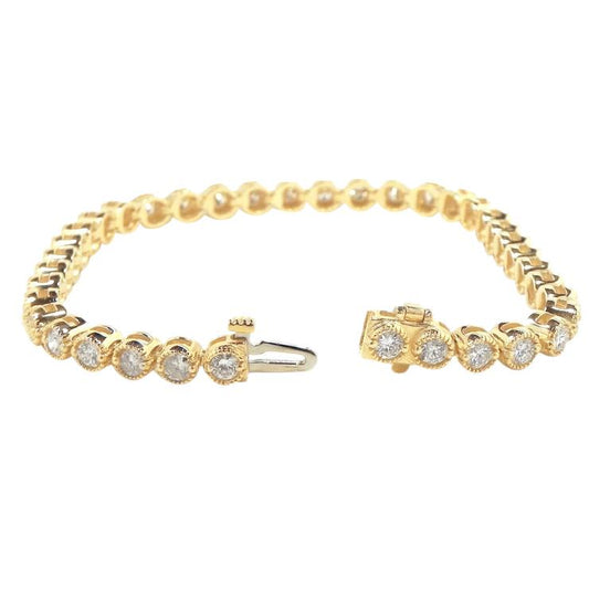 Bracciale Tennis In Oro Giallo 14K Con Vero Diamanti Taglio Rotondo 7,40 Ct