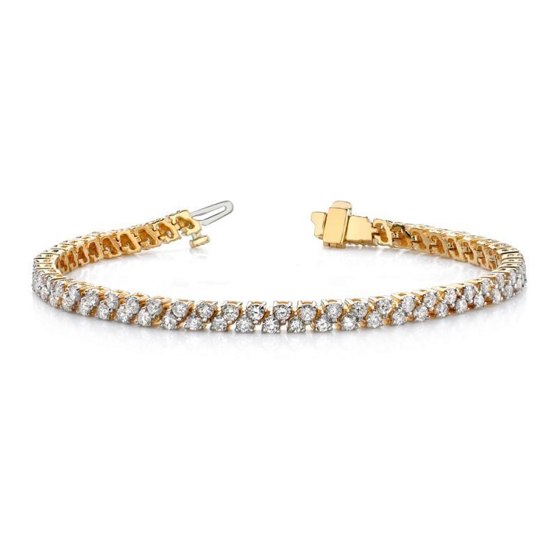 Bracciale Tennis In Oro Giallo 6 Carati Con Vero Diamanti Brillanti Tondi 14K