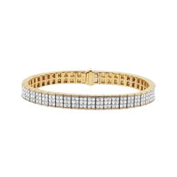 Bracciale Tennis In Oro Giallo Con Tripla Fila Di Naturale Diamanti Taglio Rotondo 8.10 Ct