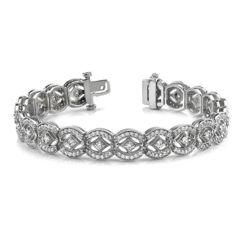 Bracciale Tennis In Oro Giallo Con Vero Diamanti Dall'Aspetto Vintage E Diamanti Da 6.05 Carati