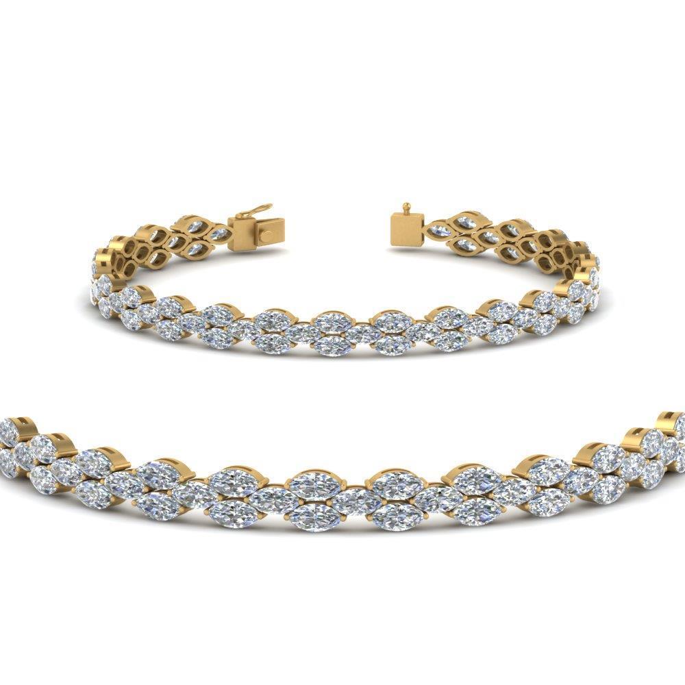 Bracciale Tennis In Oro Giallo Massiccio 14K Con Genuino Diamanti Taglio Marquise Da 8.80 Ct