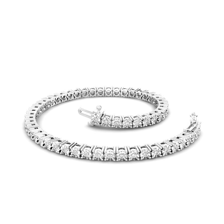 Bracciale Tennis In Oro Massiccio Bianco 3 Carati Con Naturale Diamante Taglio Brillante Rotondo