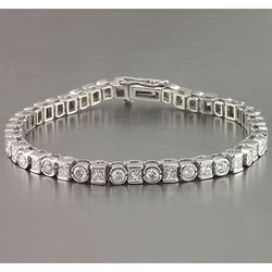 Bracciale Tennis Princess Con Vero Diamanti Rotondi 7.20 Carati In Oro Bianco 14K