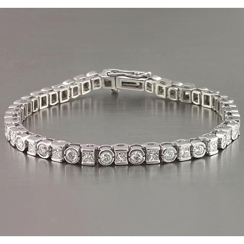 Bracciale Tennis Princess Con Vero Diamanti Rotondi 7.20 Carati In Oro Bianco 14K