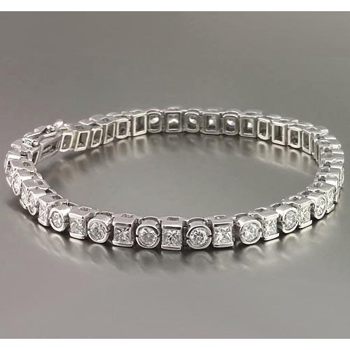 Bracciale Tennis Princess Con Vero Diamanti Rotondi 7.20 Carati In Oro Bianco 14K