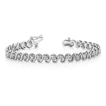 Bracciale Tennis S Style Con Vero Diamanti Rotondi In Castonati A Griffe Oro Bianco 6 Carati