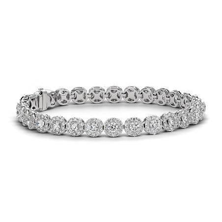 Bracciale Tennis Scintillante Con Vero Diamanti A Taglio Rotondo In Oro Bianco 9,20 Ct