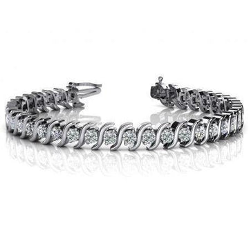 Bracciale Tennis Scintillante Con Vero Diamanti Taglio Rotondo Oro Bianco 5.40 Carati 14K