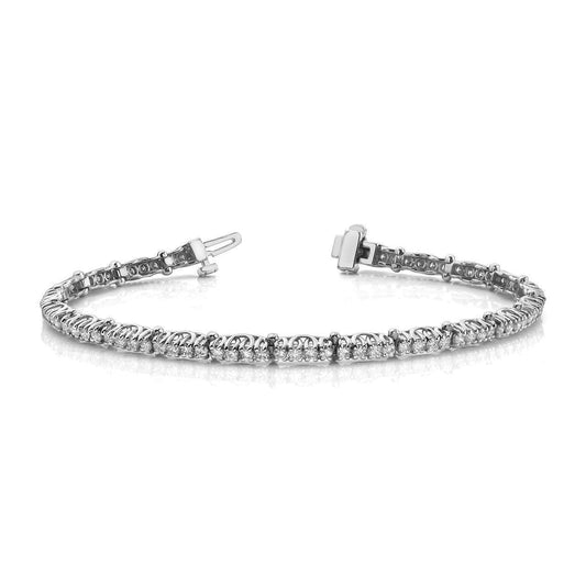 Bracciale Tennis Scintillante In Oro Bianco Con Vero Diamanti Taglio Rotondo 8 Carati