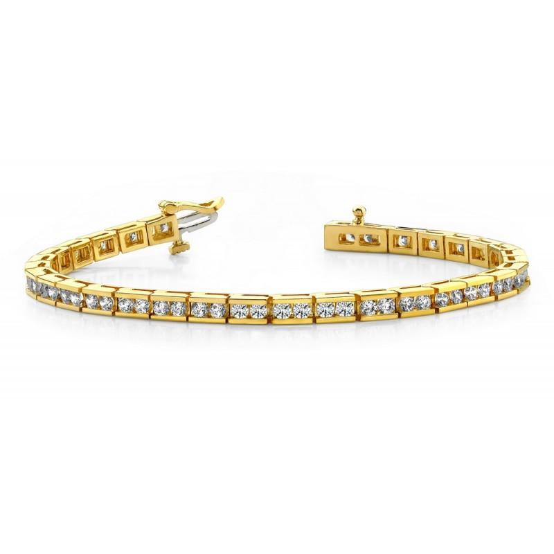 Bracciale Tennis Stile Classico Con Genuino Diamanti. 3.30 Carati. Oro Giallo 14K