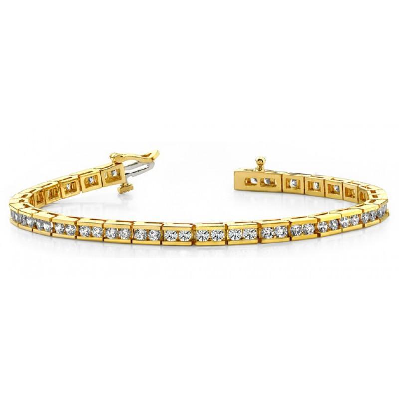 Bracciale Tennis Stile Classico Con Genuino Diamanti. 3.30 Carati. Oro Giallo 14K