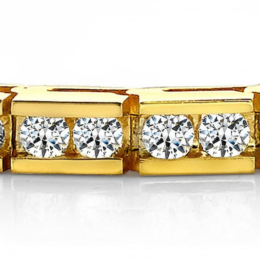 Bracciale Tennis Stile Classico Con Genuino Diamanti. 3.30 Carati. Oro Giallo 14K