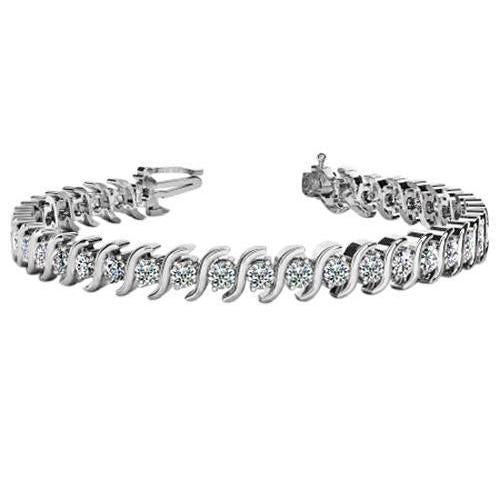 Bracciale Tennis Stile S Scintillante In Oro Bianco Con Vero Diamanti Tondi 8.50 Carati