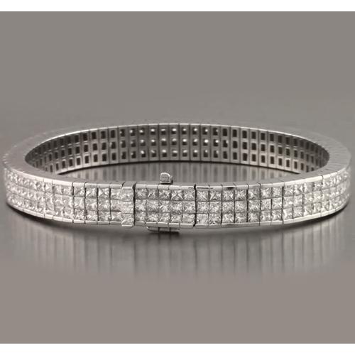 Bracciale Tennis Vero Diamante Incastonato Pavé 24.90 Carati Oro Bianco 14K