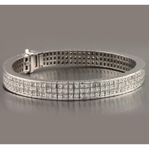 Bracciale Tennis Vero Diamante Incastonato Pavé 24.90 Carati Oro Bianco 14K