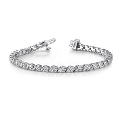 Bracciale Tennis Wavy Hood Link Vero Diamanti Oro Bianco 14K Nuovo 3.60 Ct