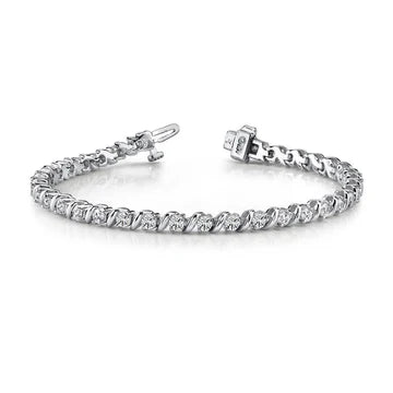 Bracciale Tennis Wavy Hood Link Vero Diamanti Oro Bianco 14K Nuovo 3.60 Ct