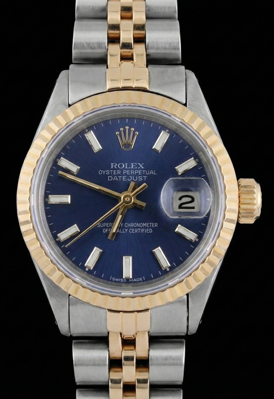 Bracciale giubileo bicolore Rolex Datejust Orologio con quadrante nero scanalato