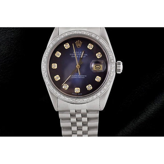 Bracciale giubileo con quadrante blu e diamanti Orologio Rolex Datejust in acciaio inossidabile 
