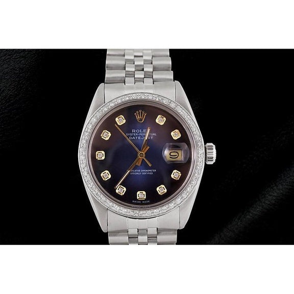 Bracciale giubileo con quadrante blu e diamanti Orologio Rolex Datejust in acciaio inossidabile con regolazione rapida