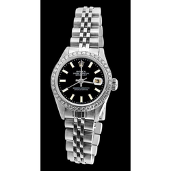 Bracciale giubileo in acciaio inossidabile Quadrante a bastoncino nero Lunetta con diamanti Orologio Rolex