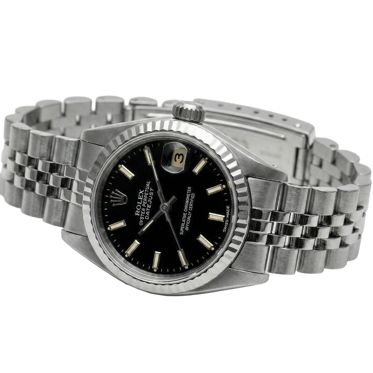 Bracciale giubileo in acciaio inossidabile Quadrante a bastoncino nero Orologio da donna Rolex Datejust