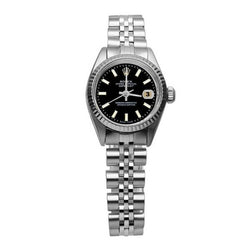 Bracciale giubileo in acciaio inossidabile Quadrante a bastoncino nero Orologio da donna Rolex Datejust