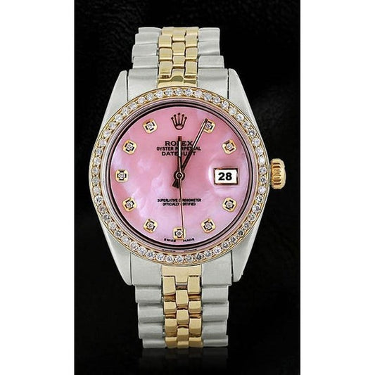 Bracciale giubileo in oro in acciaio inossidabile e orologio con lunetta e quadrante con diamanti rosa Datejust Rolex 