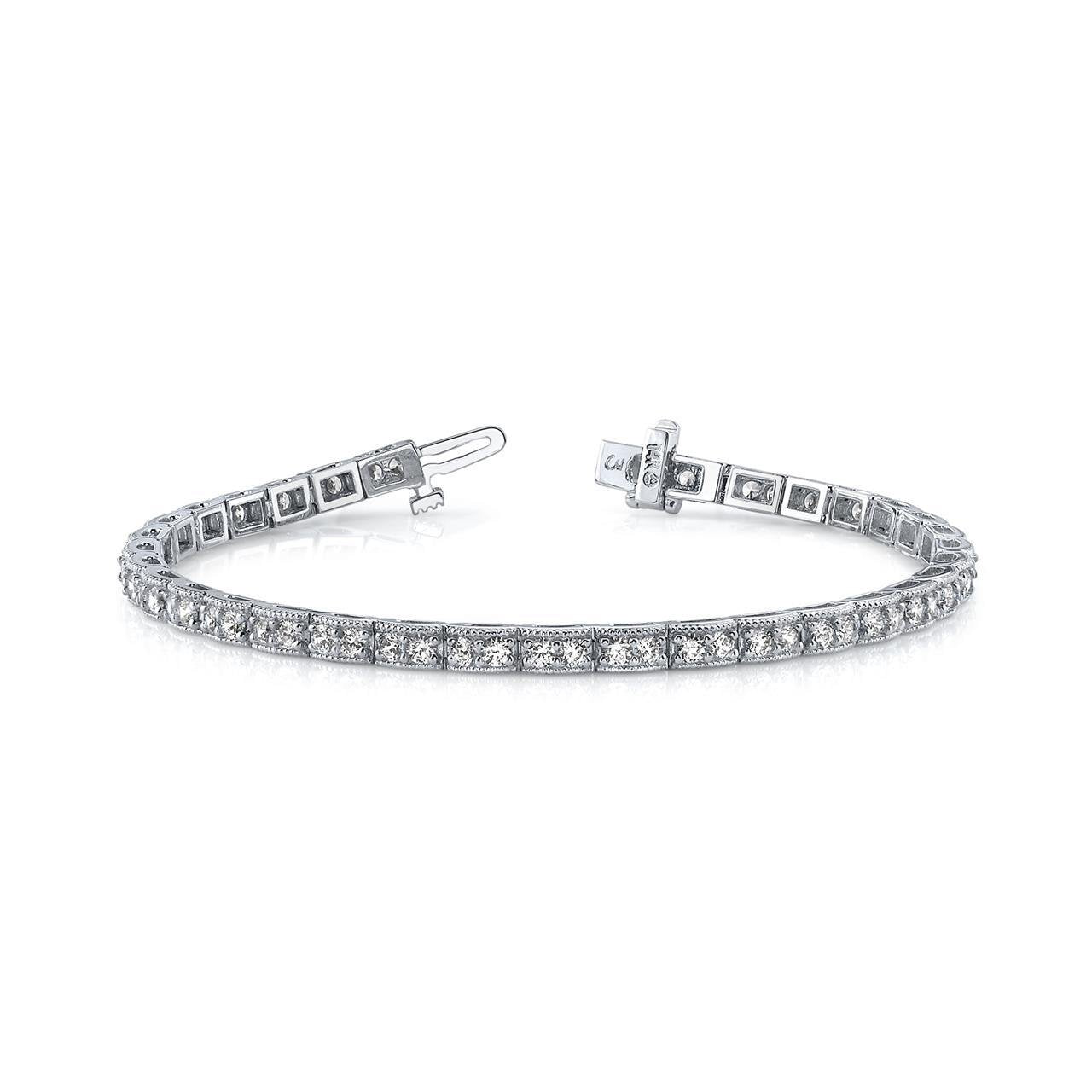 Braccialetto Vintage Rotondo Con Scatola Con Doppio Naturale Diamante Da 6.60 Ct. Oro Bianco 14K