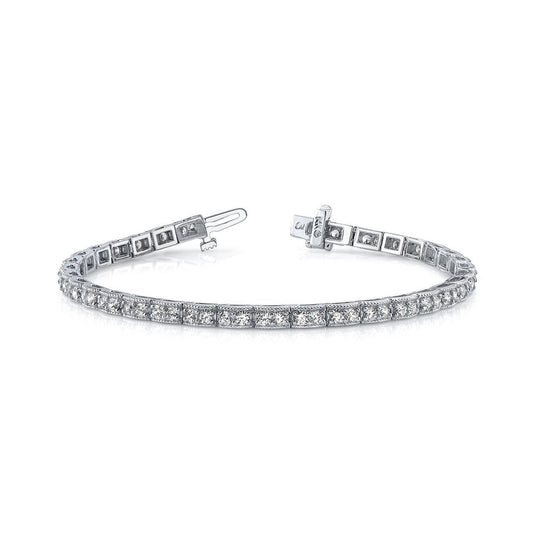 Braccialetto Vintage Rotondo Con Scatola Con Doppio Naturale Diamante Da 6.60 Ct. Oro Bianco 14K