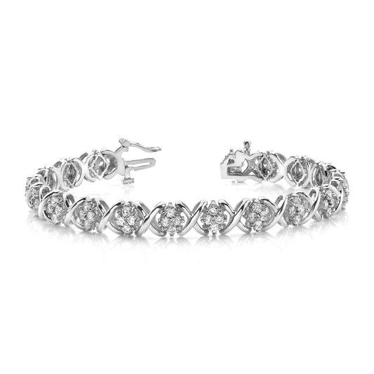 Braccialetto Da Tennis Fine In Oro Bianco Da 8 Carati Con Vero Diamanti A Taglio Rotondo 14K